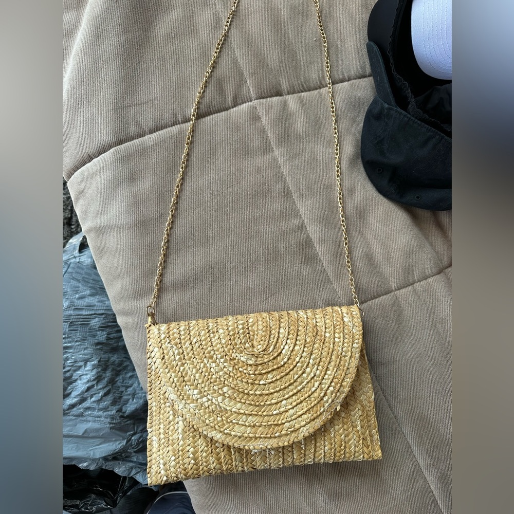 Wicker purse with gold chain